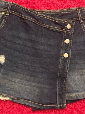 No Boundaries Dark Wash Denim Skort with Silver Buttons